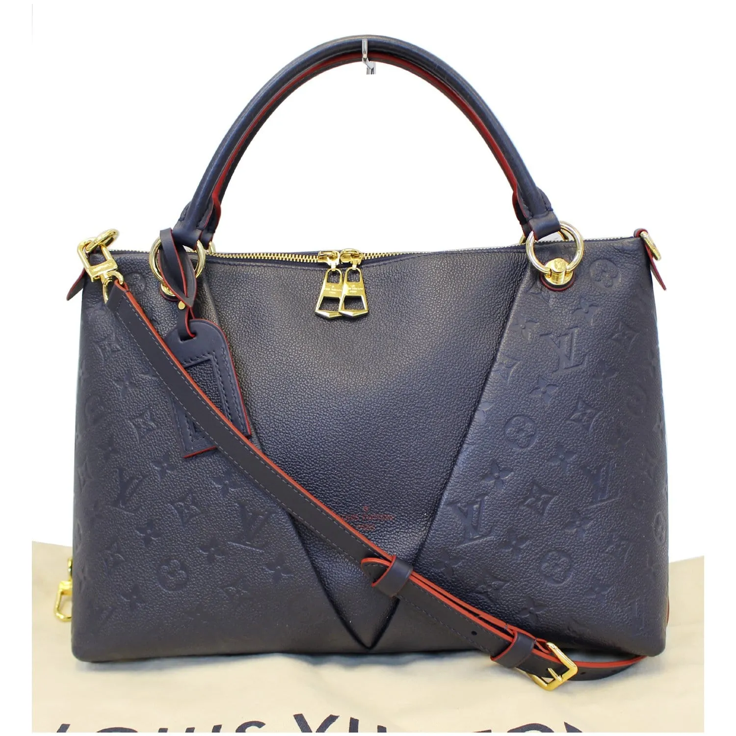 LOUIS VUITTON V MM Empreinte Leather Tote Bag Marine Rouge
