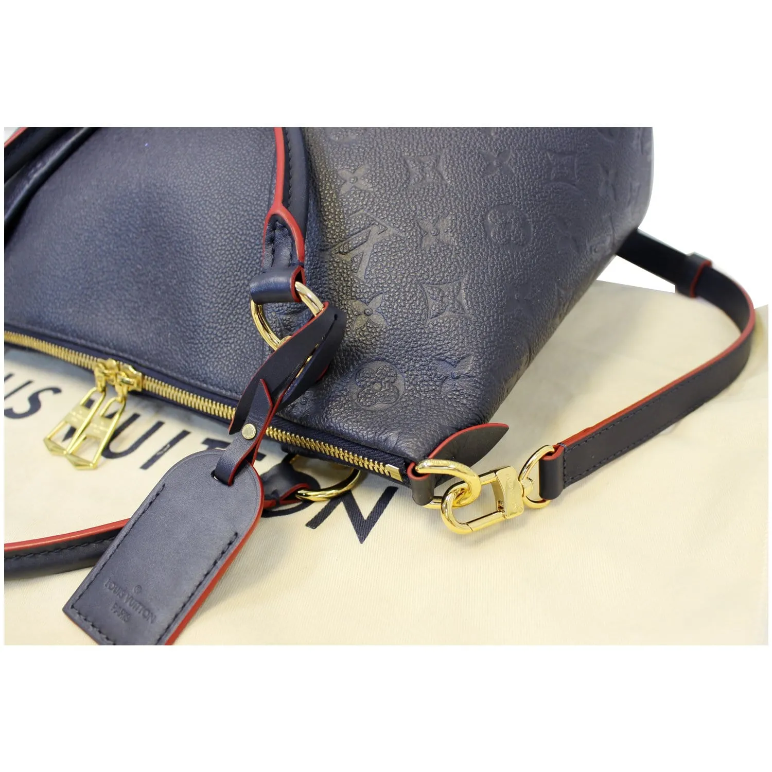 LOUIS VUITTON V MM Empreinte Leather Tote Bag Marine Rouge