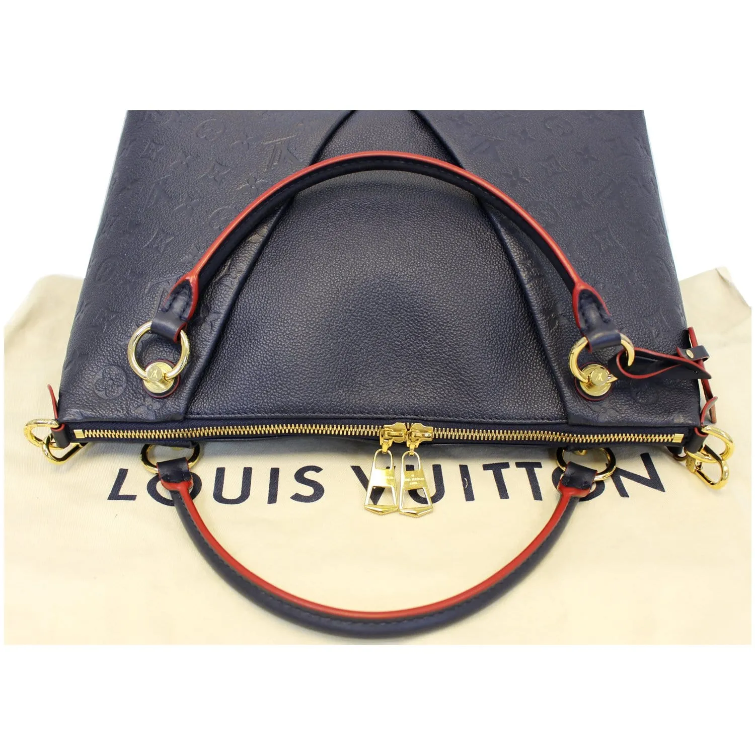 LOUIS VUITTON V MM Empreinte Leather Tote Bag Marine Rouge