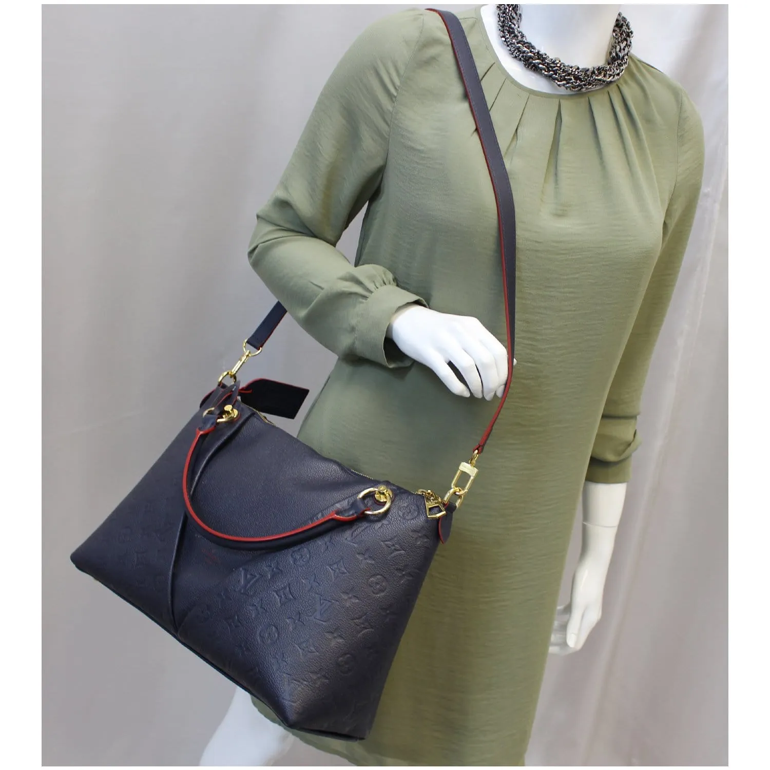 LOUIS VUITTON V MM Empreinte Leather Tote Bag Marine Rouge