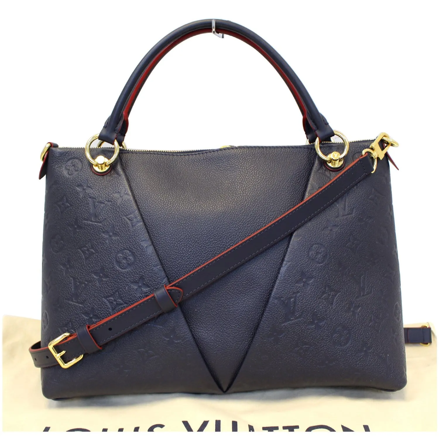 LOUIS VUITTON V MM Empreinte Leather Tote Bag Marine Rouge