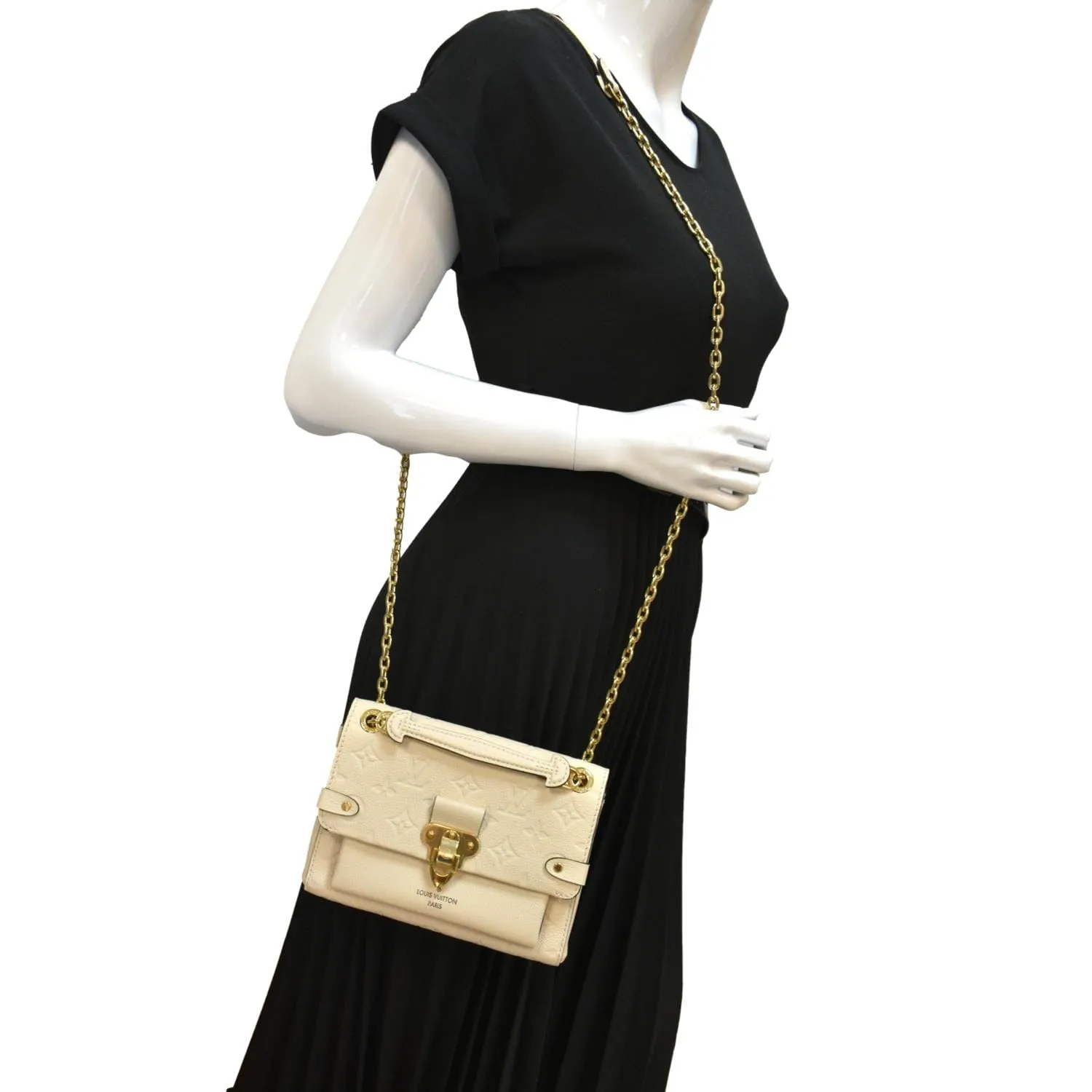 LOUIS VUITTON Vavin BB Monogram Empreinte Leather Crossbody Bag Cream