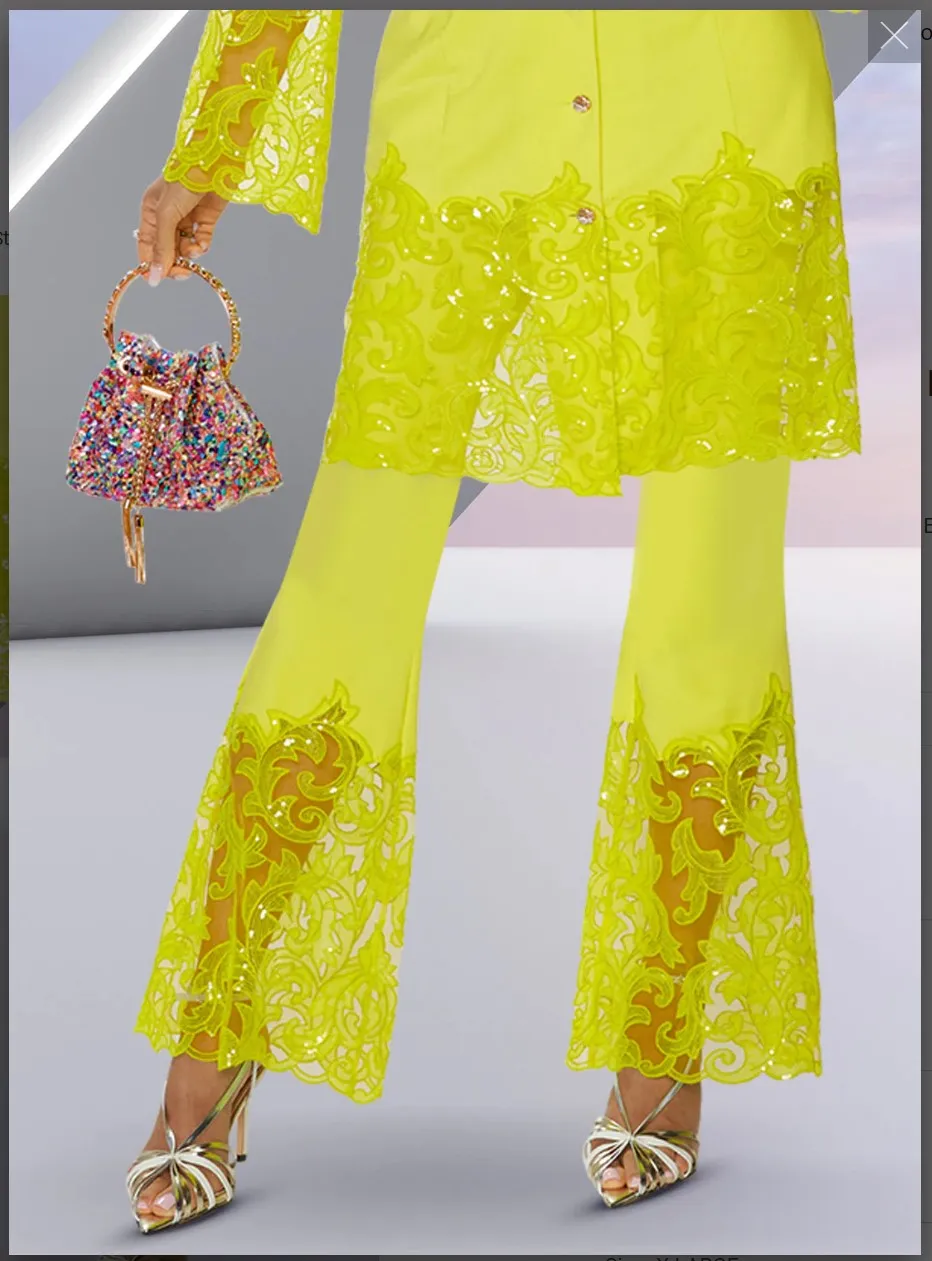 Love The Queen 17653P 1PC Pant In Soft Stretch Fabric Designed With Embroidery Sequin