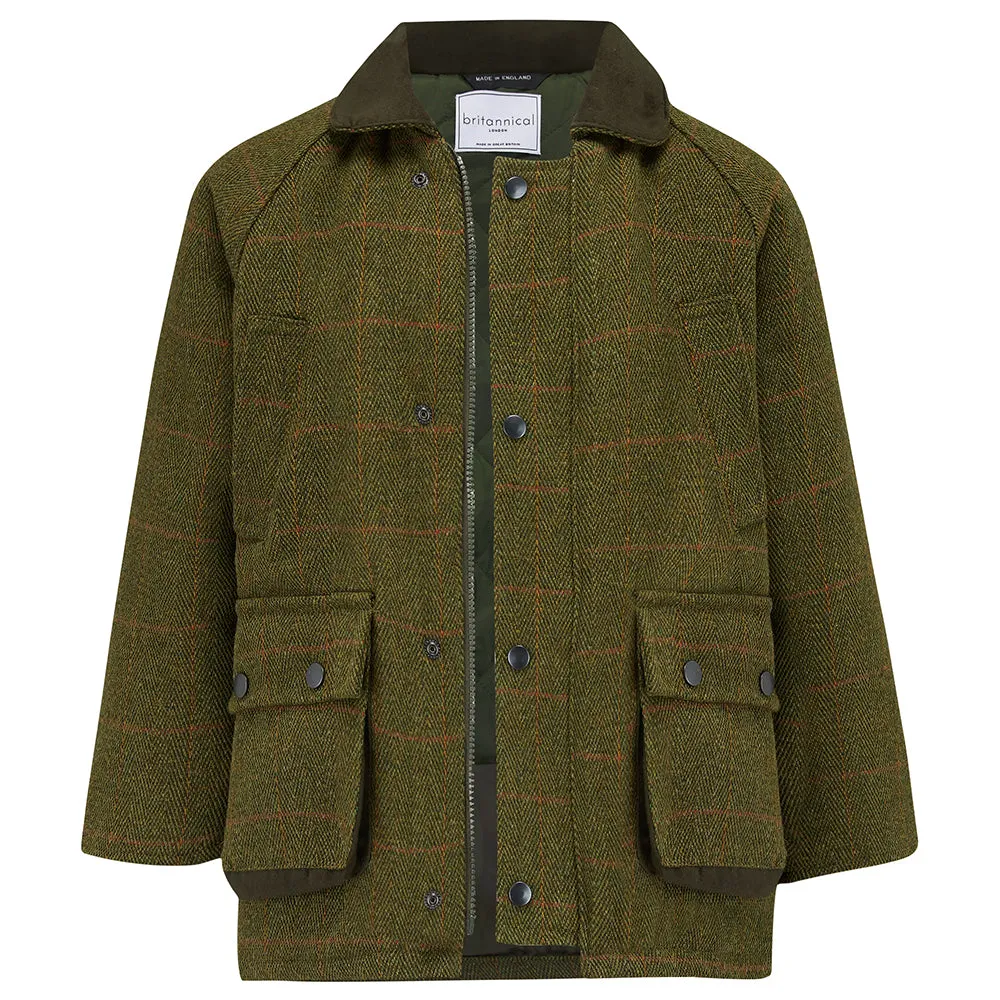 Lyall Greenbelt Children's Tweed Coat - Olive