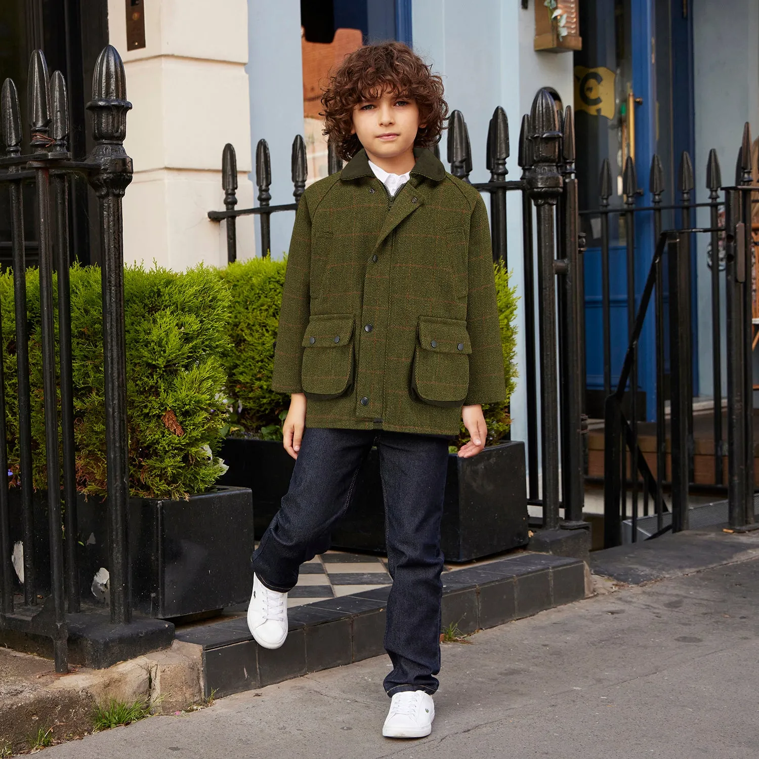 Lyall Greenbelt Children's Tweed Coat - Olive
