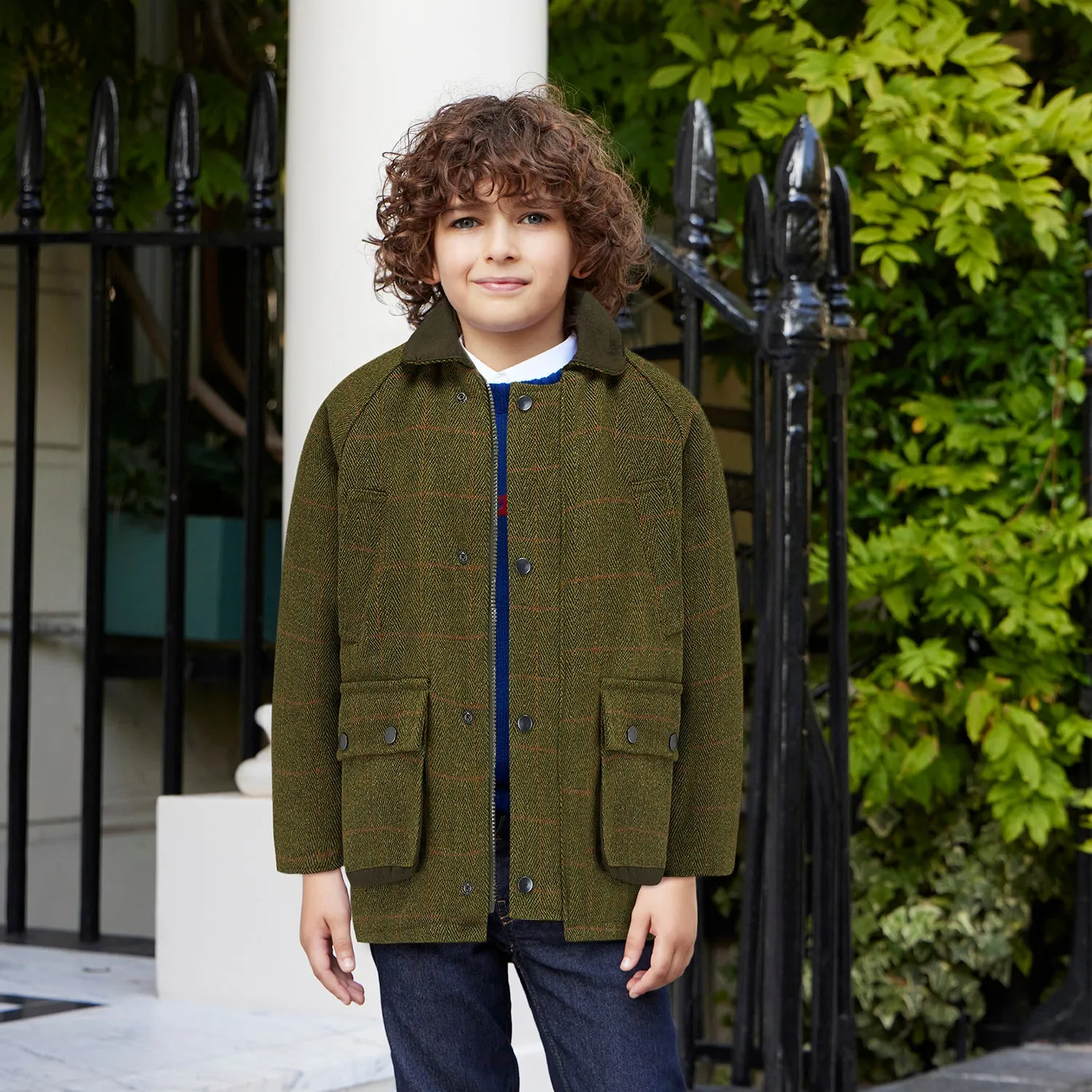 Lyall Greenbelt Children's Tweed Coat - Olive