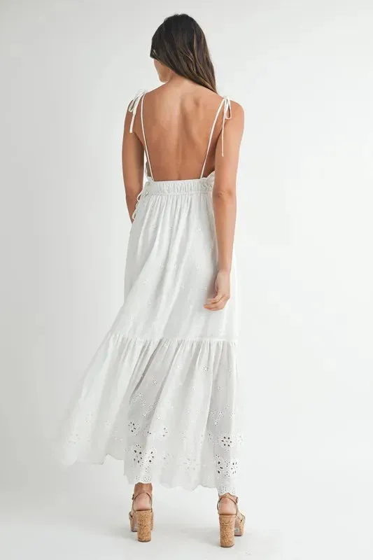 MABLE Eyelet Lace Maxi Dress with Side Strap Details