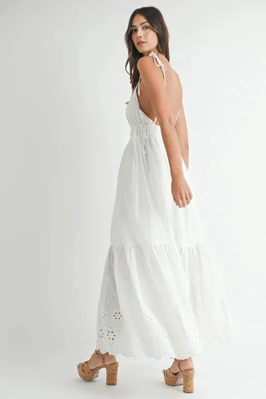 MABLE Eyelet Lace Maxi Dress with Side Strap Details