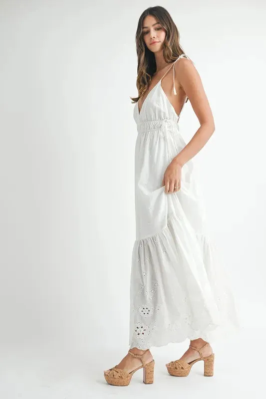 MABLE Eyelet Lace Maxi Dress with Side Strap Details