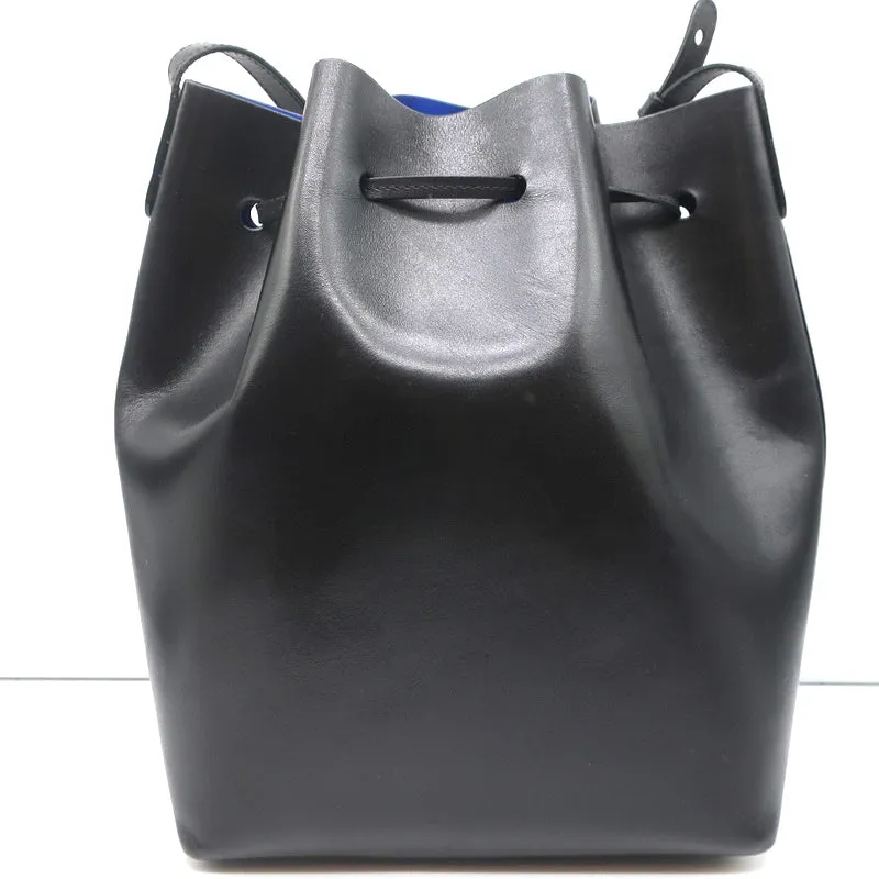 Mansur Gavriel Bucket Bag Black/Royal Coated Leather Medium Crossbody