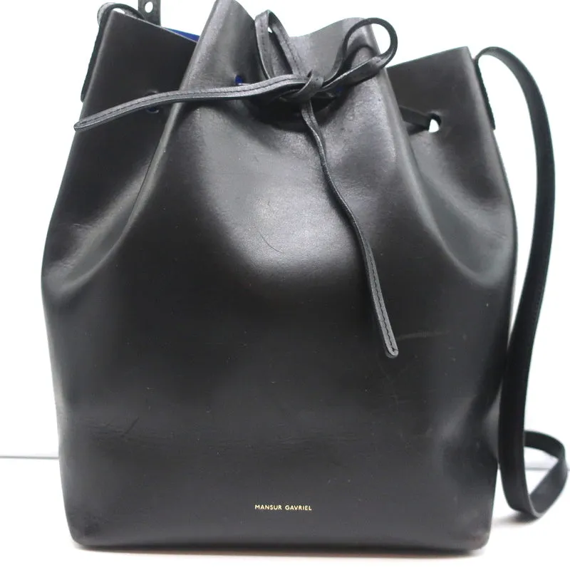 Mansur Gavriel Bucket Bag Black/Royal Coated Leather Medium Crossbody