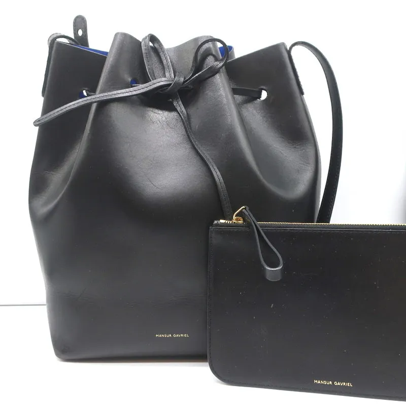 Mansur Gavriel Bucket Bag Black/Royal Coated Leather Medium Crossbody
