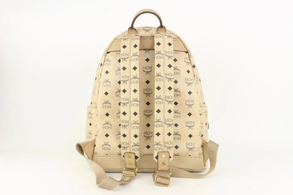 MCM Beige Monogram Visetos Logo Medium Studded Stark Backpack 921mcm73