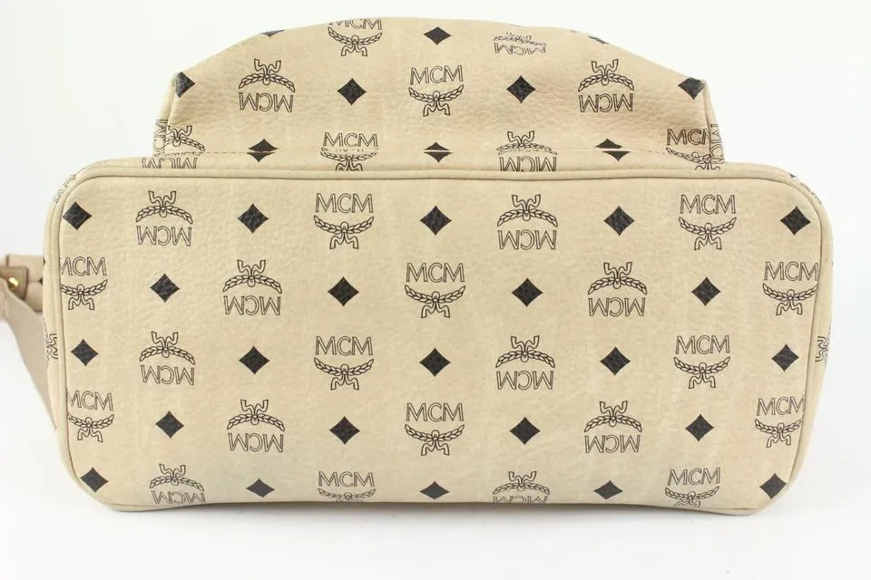 MCM Beige Monogram Visetos Logo Medium Studded Stark Backpack 921mcm73