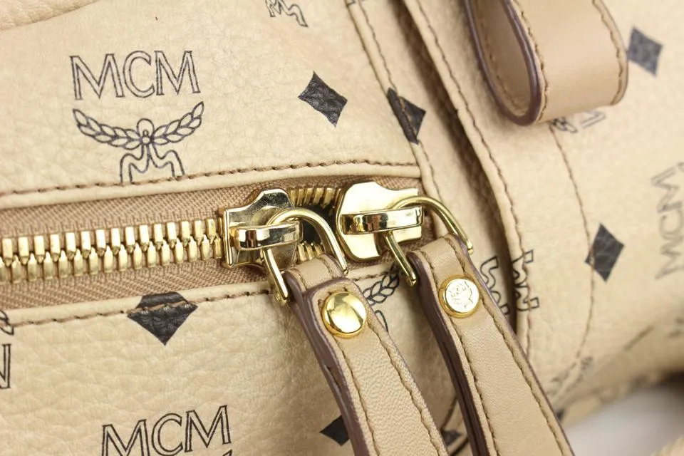 MCM Beige Monogram Visetos Logo Medium Studded Stark Backpack 921mcm73