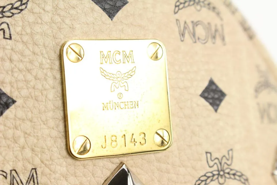MCM Beige Monogram Visetos Logo Medium Studded Stark Backpack 921mcm73