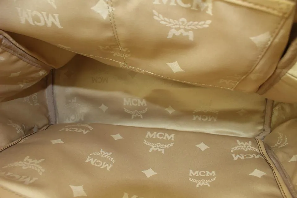 MCM Beige Monogram Visetos Logo Medium Studded Stark Backpack 921mcm73