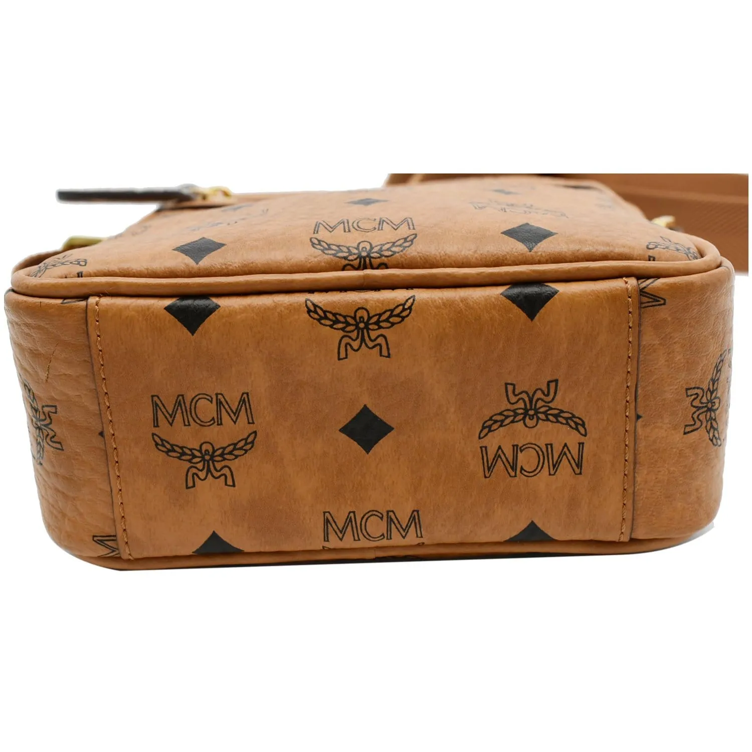 MCM KL Mini Visetos Monogram Canvas Crossbody Bag Cognac