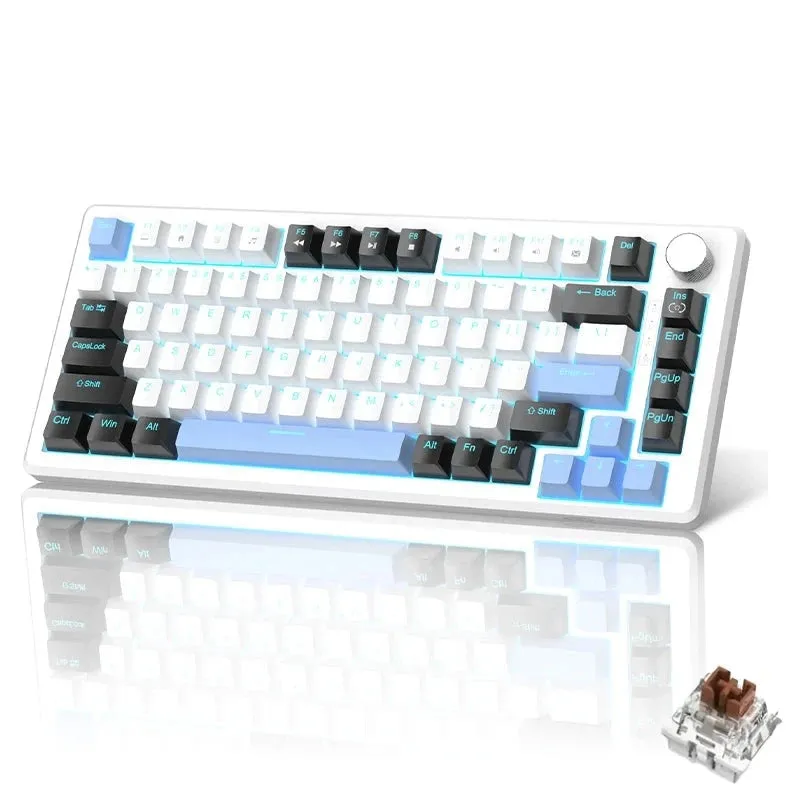 Mechanical Gaming Keyboard Compact Blue Backlit Wired, Knob Control