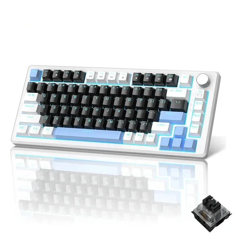 Mechanical Gaming Keyboard Compact Blue Backlit Wired, Knob Control