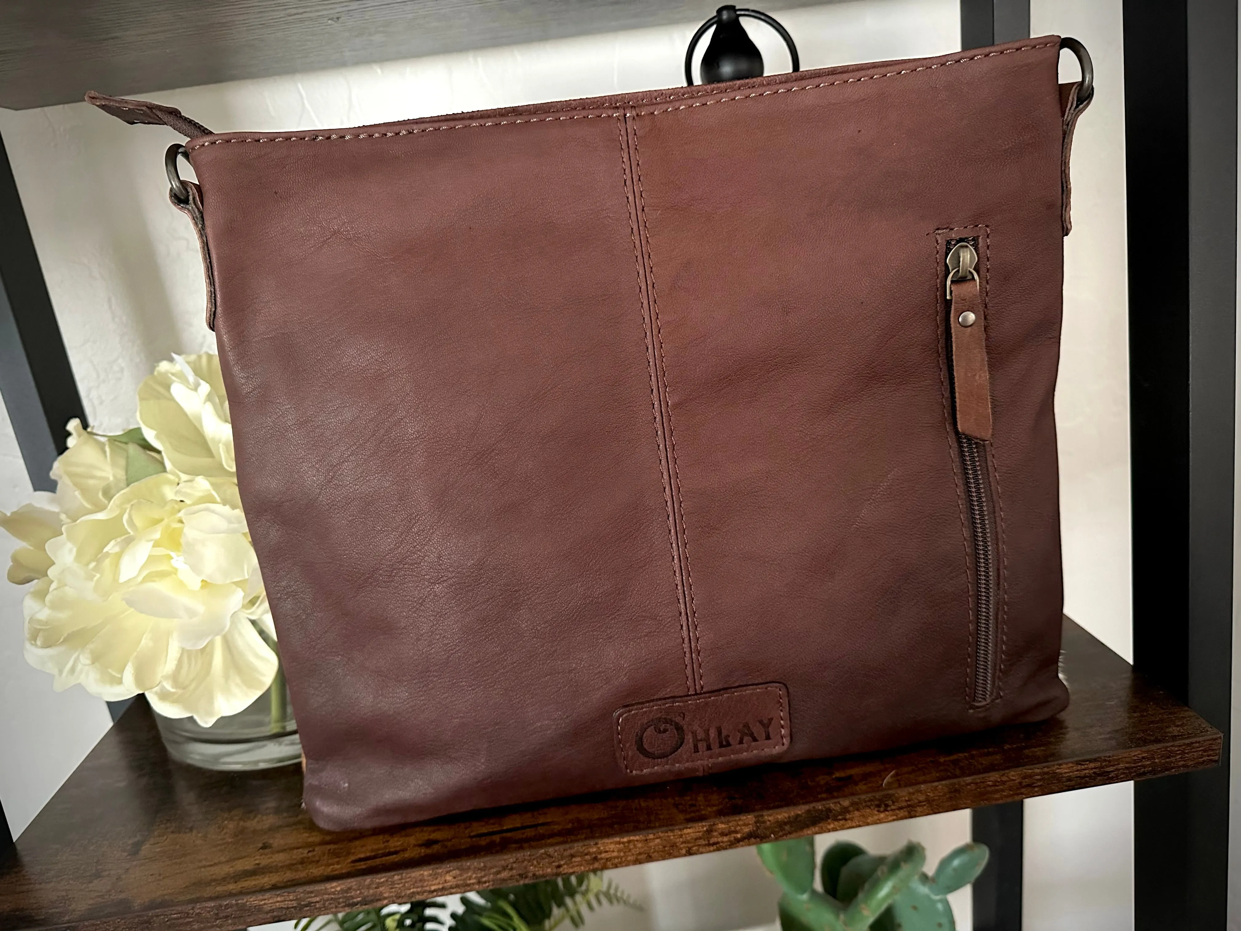 Medium Size Leather Tooled and Cowhide Western Handbag