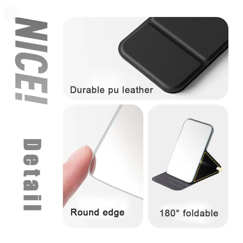 Mini Folding PU Leather Pocket Mirror – Portable Compact Makeup Mirror for Women & Men