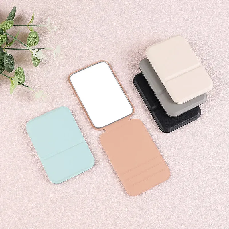 Mini Folding PU Leather Pocket Mirror – Portable Compact Makeup Mirror for Women & Men