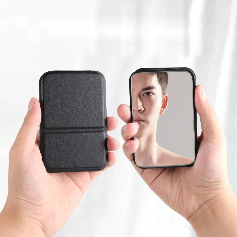 Mini Folding PU Leather Pocket Mirror – Portable Compact Makeup Mirror for Women & Men
