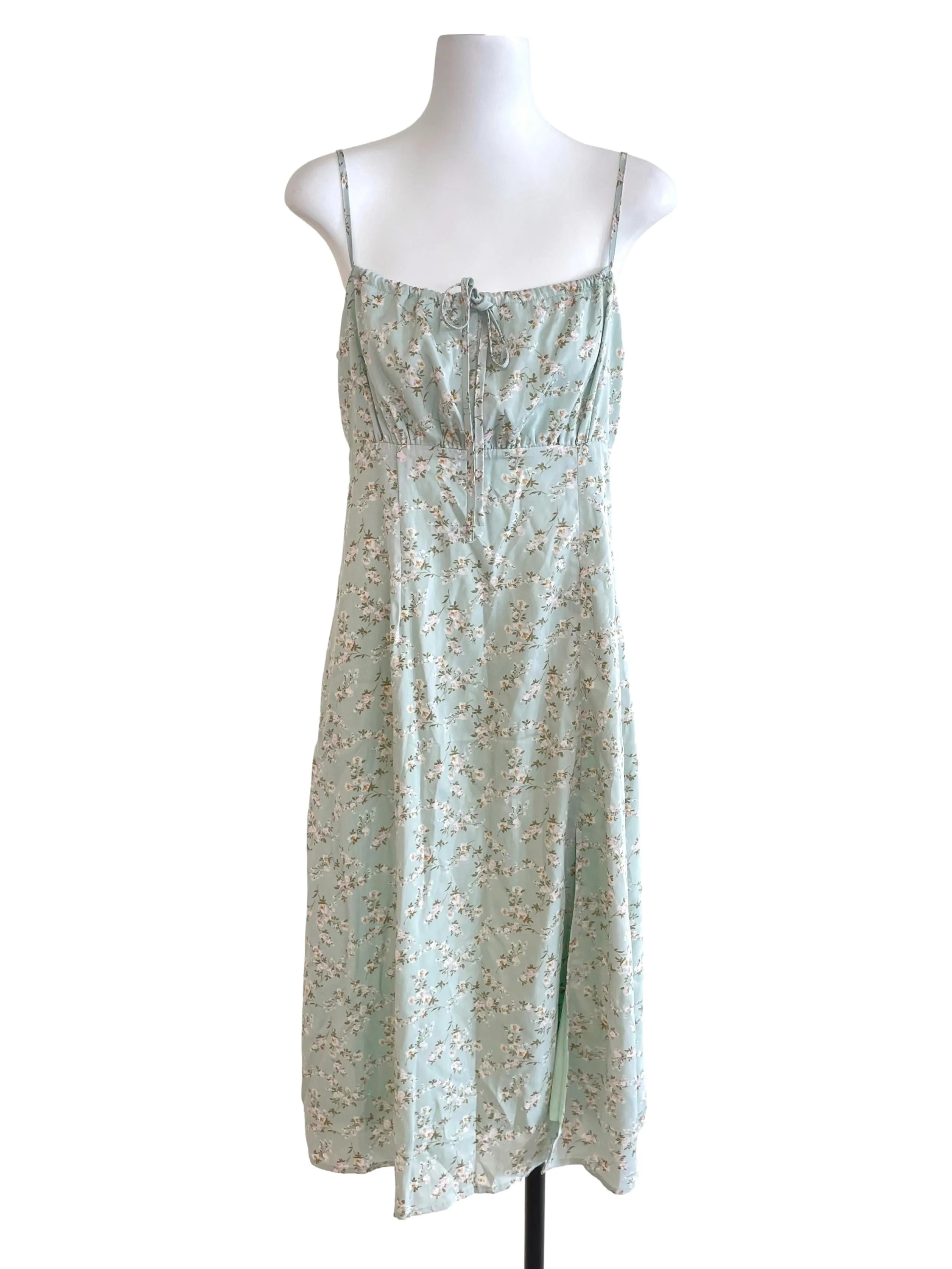 Mint Floral Front Slit Dress