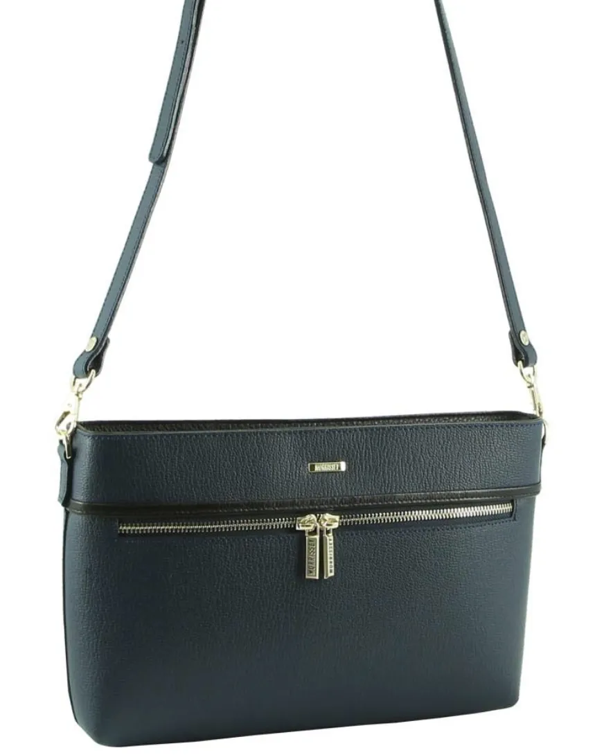 Morrissey Italian Structured Leather Cross Body Handbag (MO3028) Bag - Navy