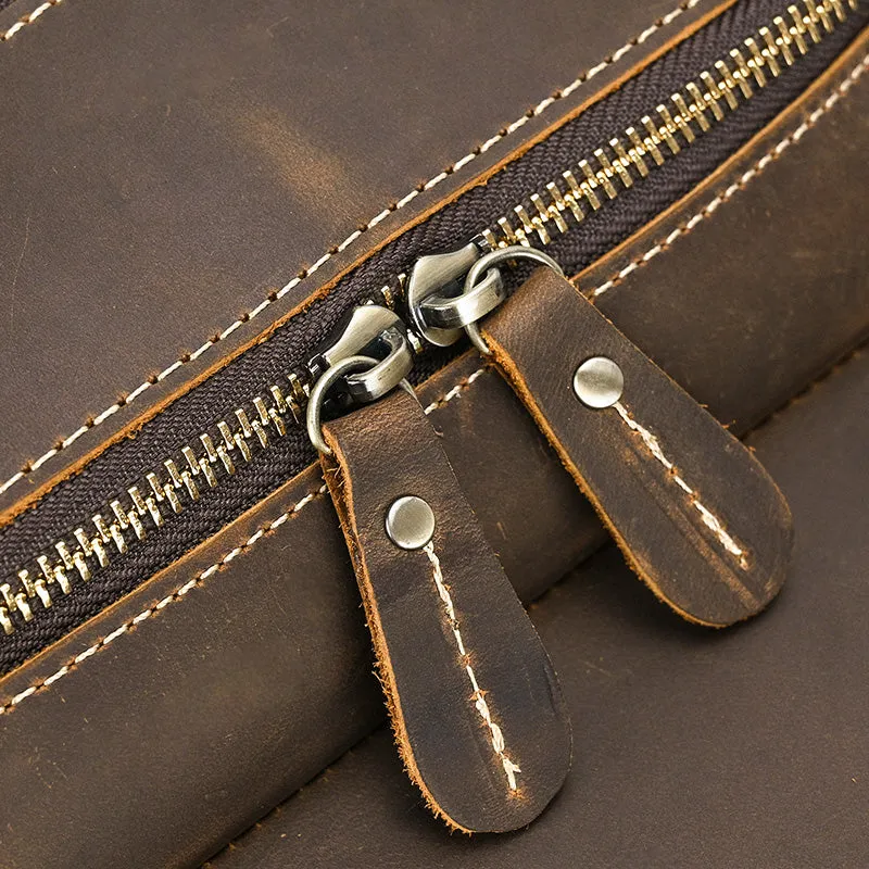 Multi-Pocket Leather Laptop Backpack with Zipper Closure 15.6 inches