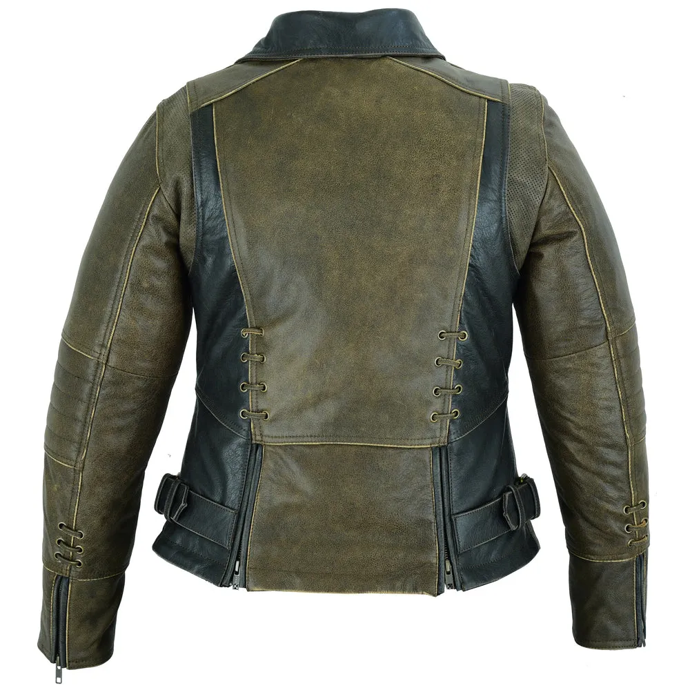 Must Ride Two-Tone Women Motorcycle Leather Jacket –  Black/Brown