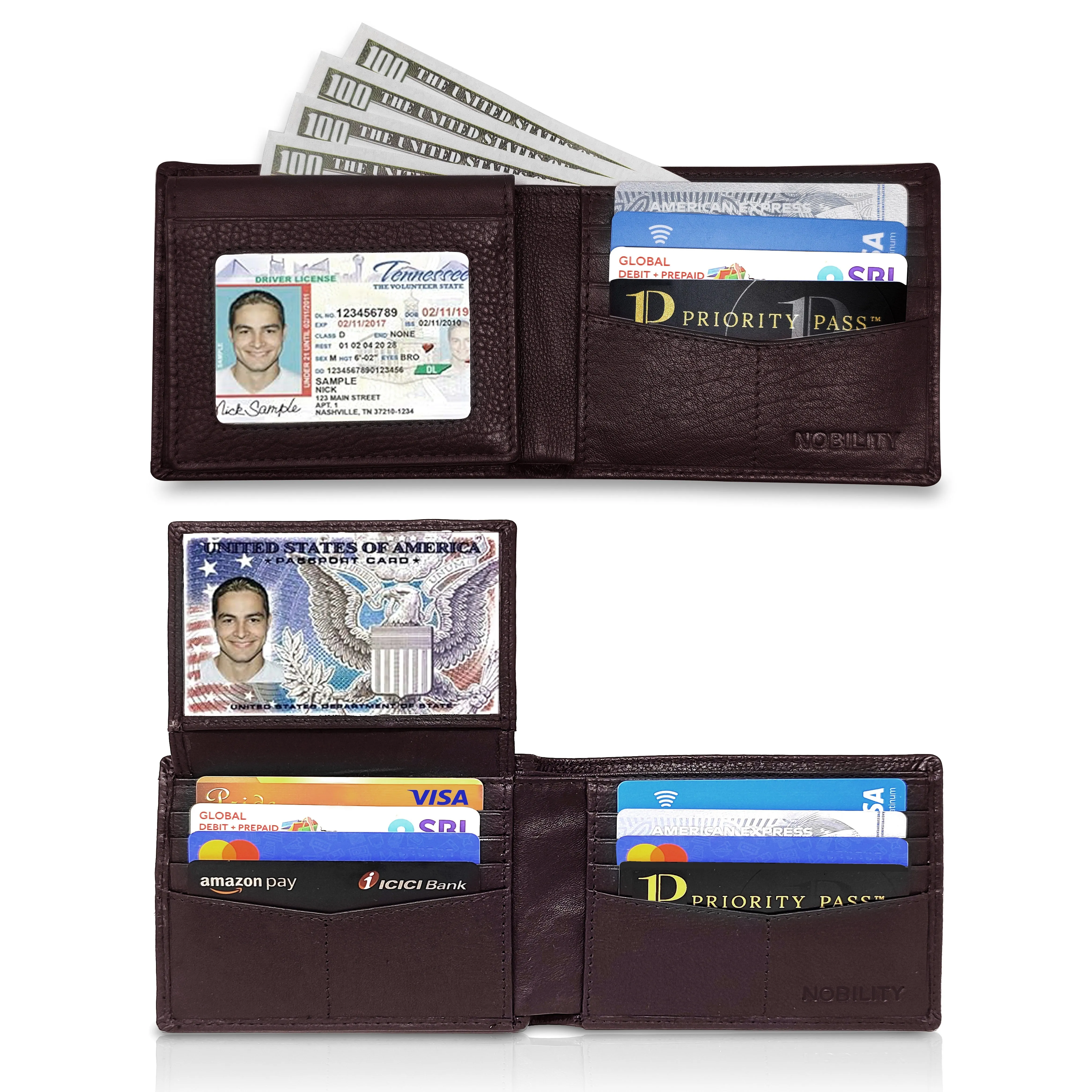 NOBILITY Wallet Brown for Men Genuine Leather RFID Blocking Bifold Stylish Wallet With 2 ID Window Gift Items