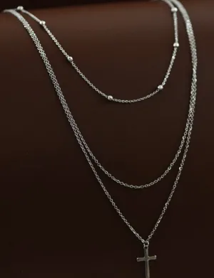 Non-Tarnish Stainless Steel Layered Cross Necklace