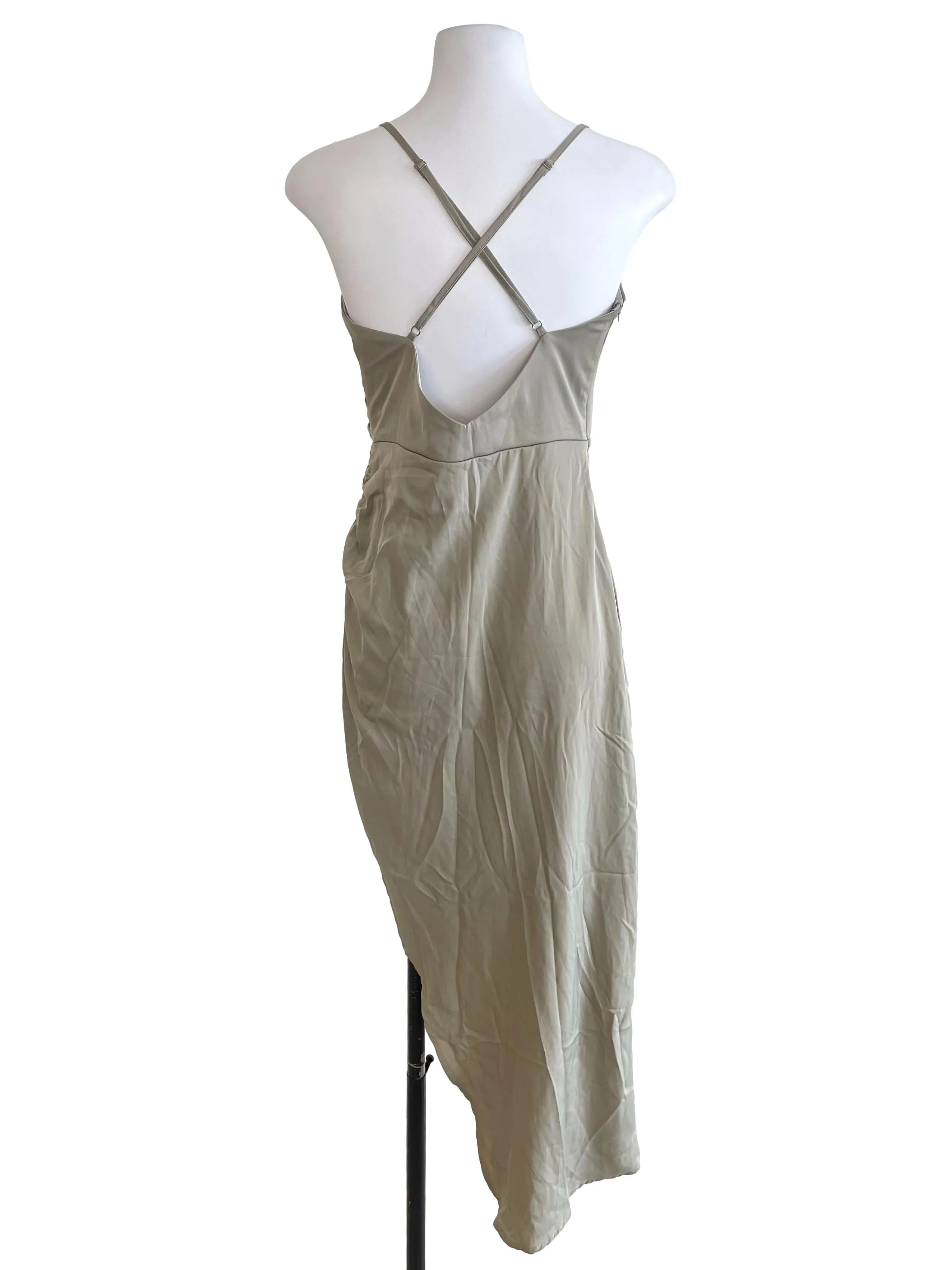 Oat Beige Satin Bodycon Dress