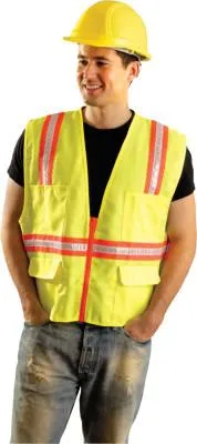 OccuNomix Non-ANSI Contractor Style Solid Vests, Small, Hi-Viz Orange; Yellow Trim, LUX-XTRANS-OS