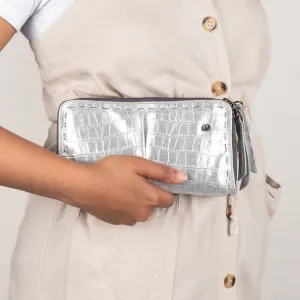 Olwethu : Ladies Leather Clutch Purse in Steel Brio
