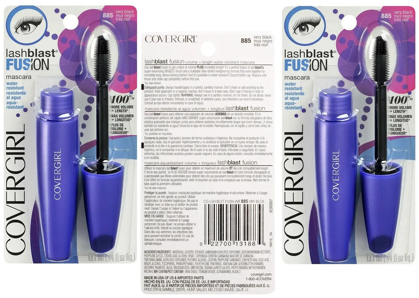 Pack of 2CoverGirl Lashblast Fusion Mascara Water Resistant,  Very Black 885