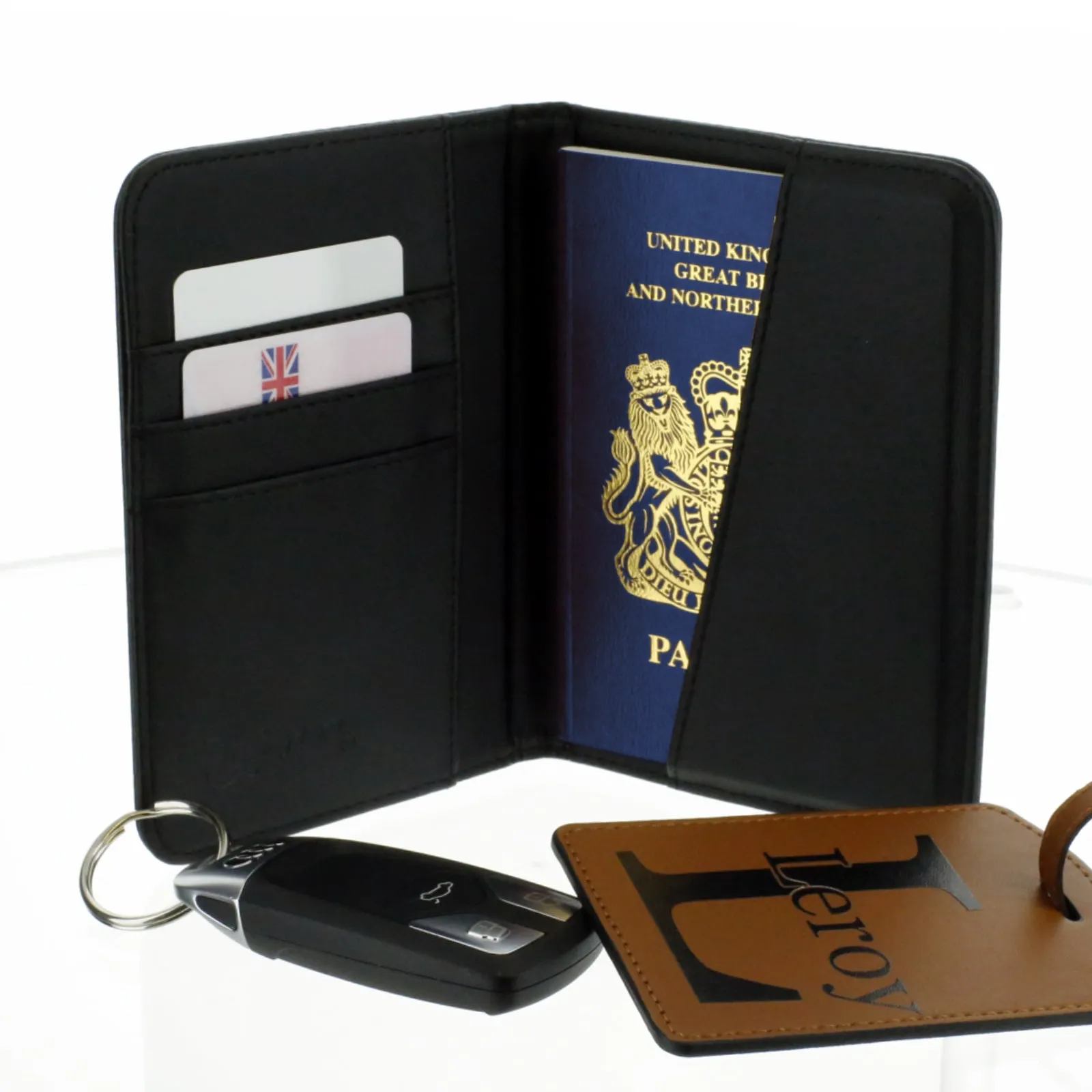 Personalised Passport Case & Tag with Pink World Map & Text - White