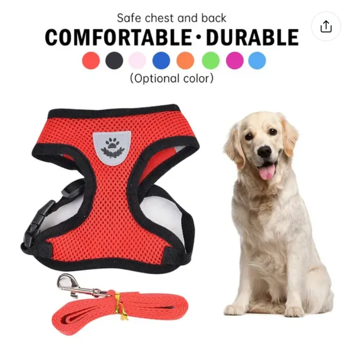 Pet Harness and Leash Set Cat and Dog Walking Soft Mesh Breathable Adjustable Vest for Kitten Puppy Dog Leash Chest Strap Pet Supplies (Size S M L XL)