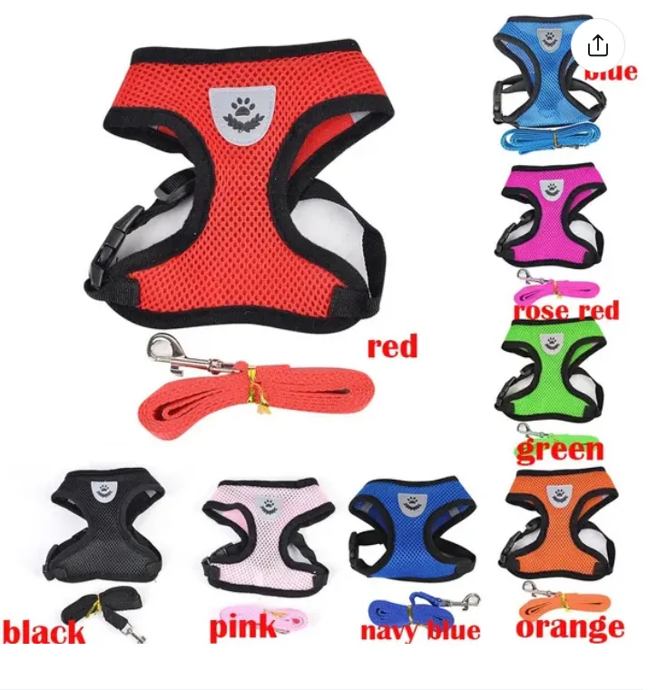 Pet Harness and Leash Set Cat and Dog Walking Soft Mesh Breathable Adjustable Vest for Kitten Puppy Dog Leash Chest Strap Pet Supplies (Size S M L XL)