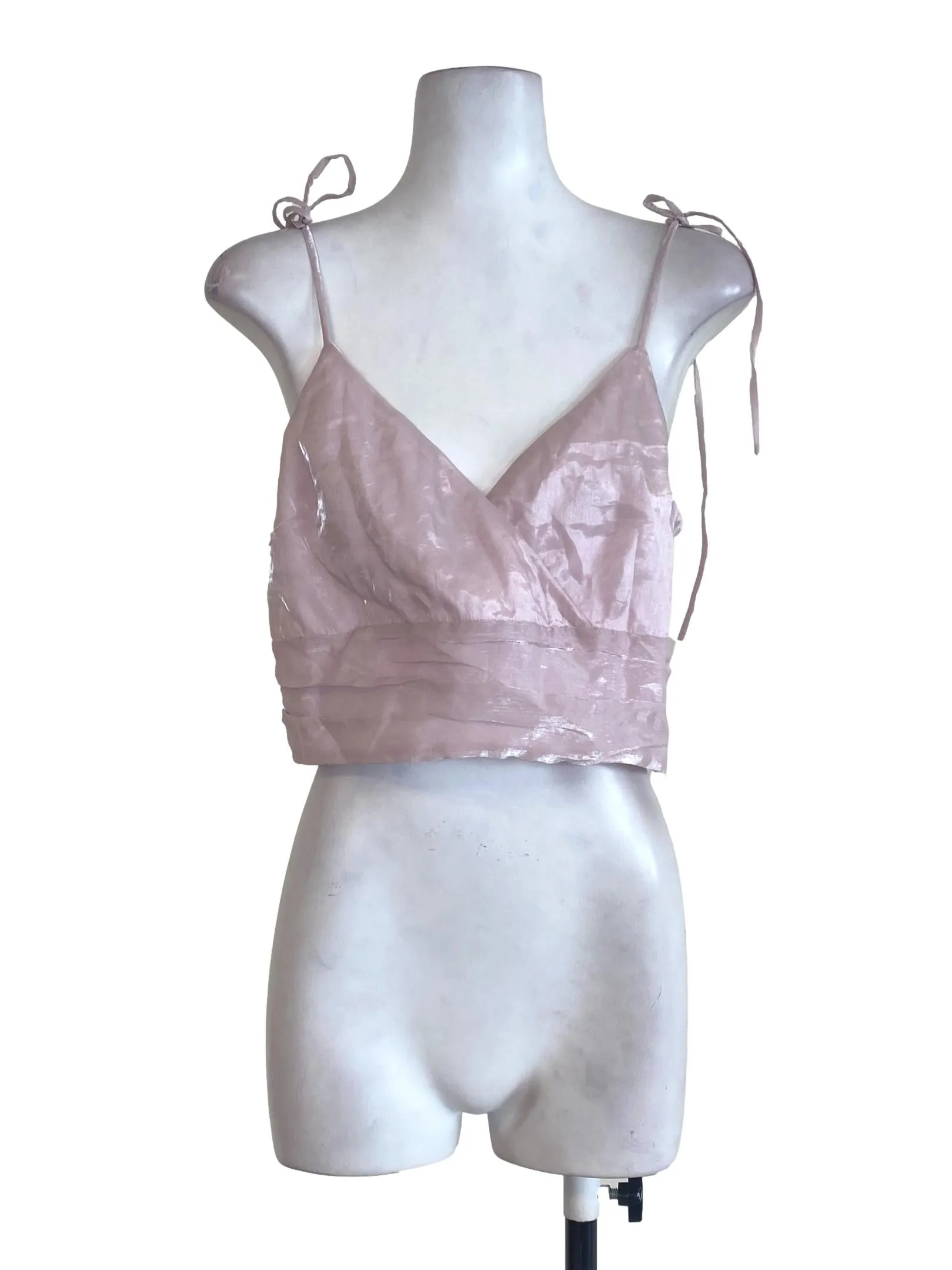 Pink Pleated Crop Top