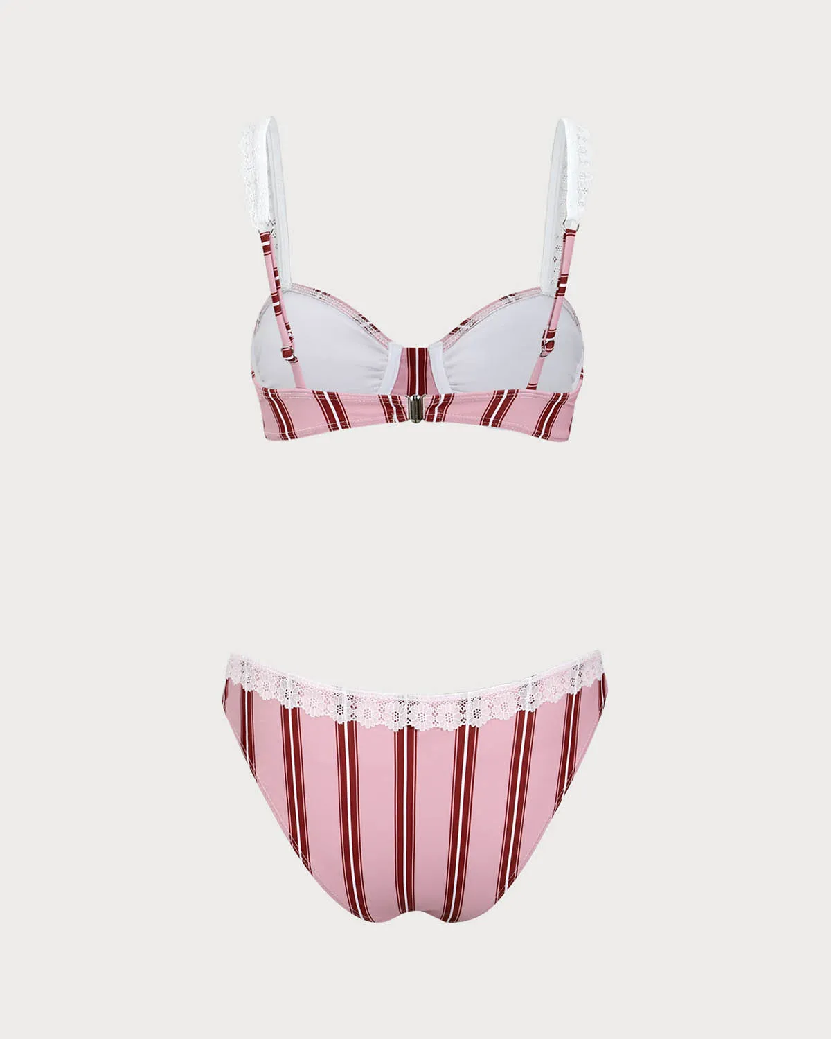 Pink Striped Underwired Lace Bikini Set