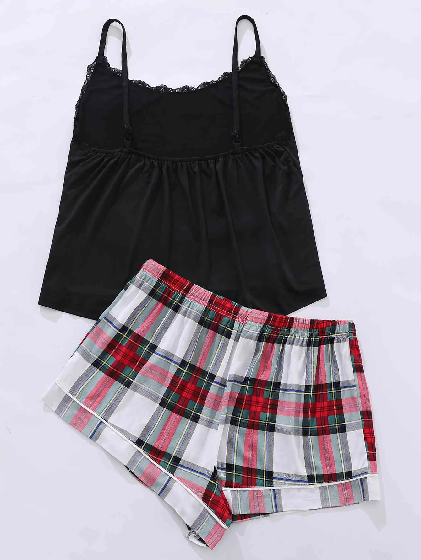 Plus Size Lace Trim Scoop Neck Cami and Printed Shorts Pajama Set ( 2 Style Designs)