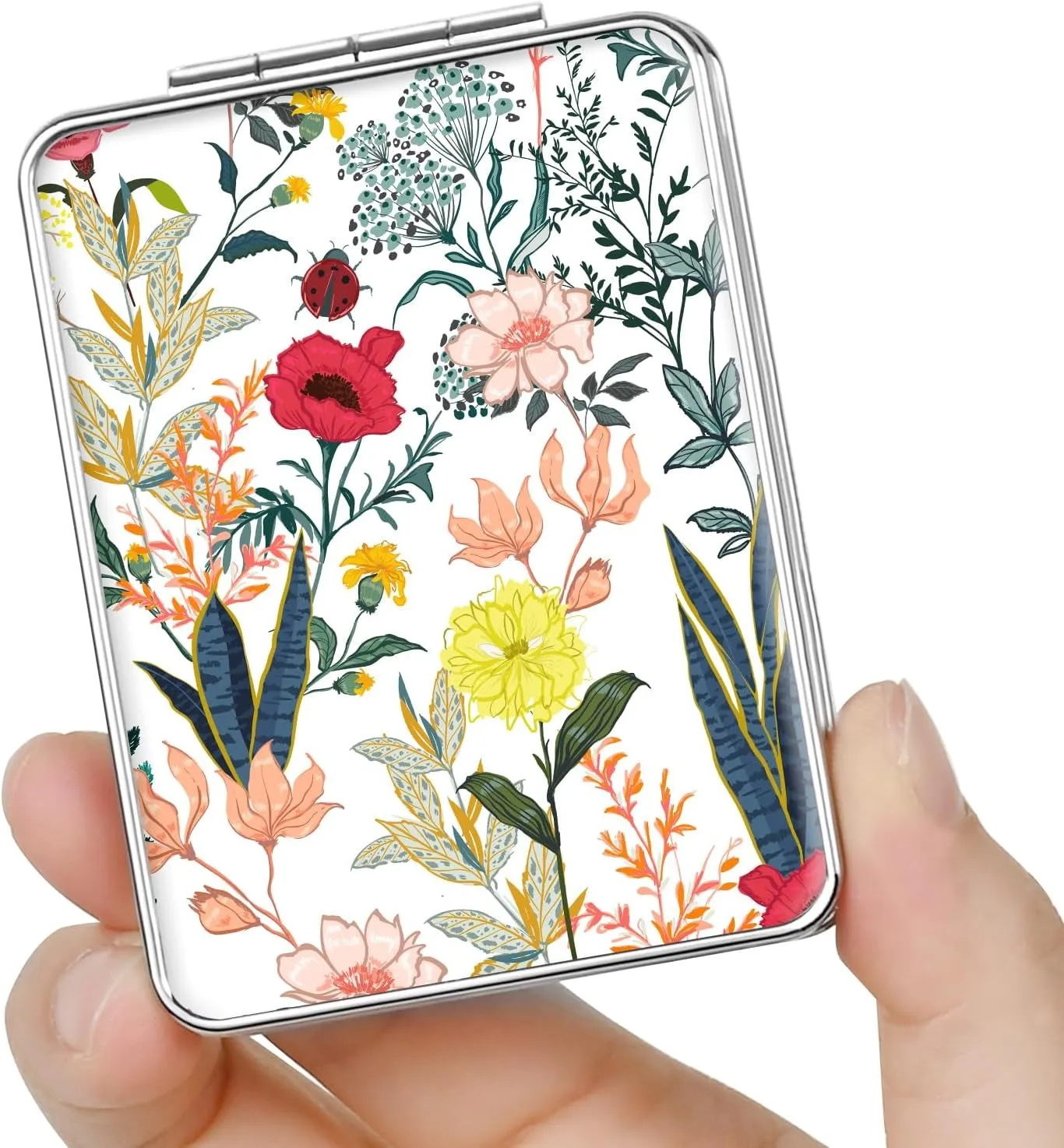 Pocket Mirror, Small Travel Mirror with Magnification, Portable Double-Sided Magnifying Cosmetic Mirror for Daily (Pink Marble)