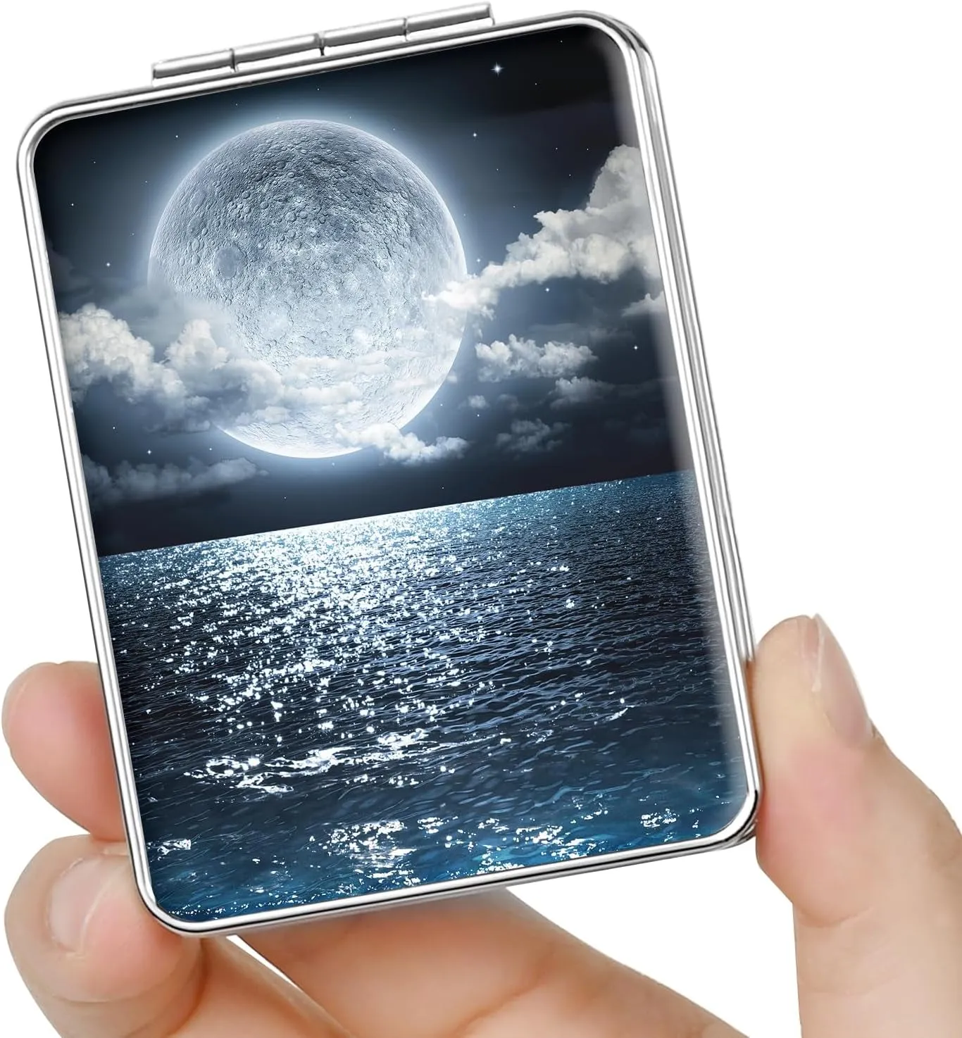Pocket Mirror, Small Travel Mirror with Magnification, Portable Double-Sided Magnifying Cosmetic Mirror for Daily (Pink Marble)