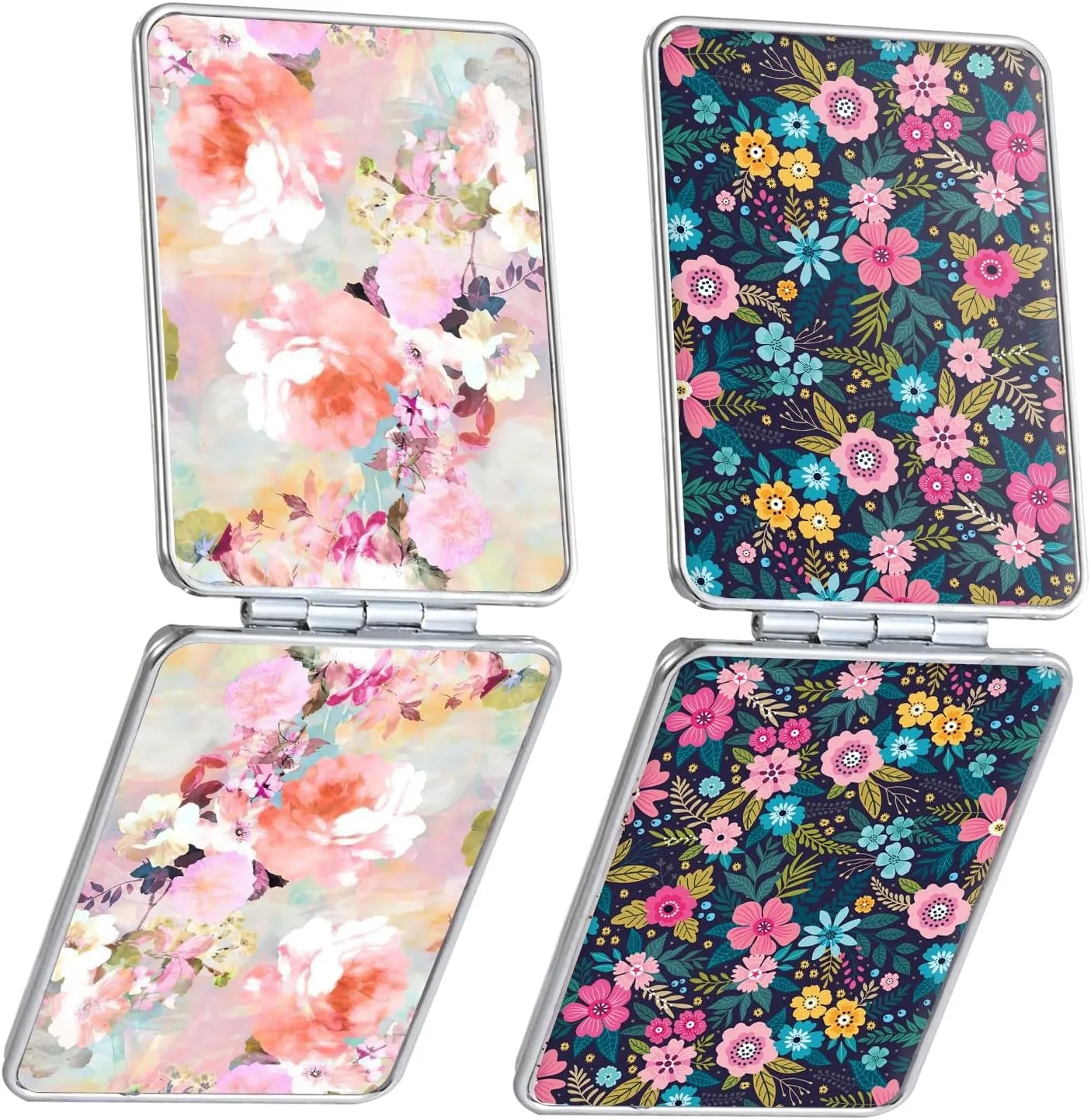 Pocket Mirror, Small Travel Mirror with Magnification, Portable Double-Sided Magnifying Cosmetic Mirror for Daily (Pink Marble)