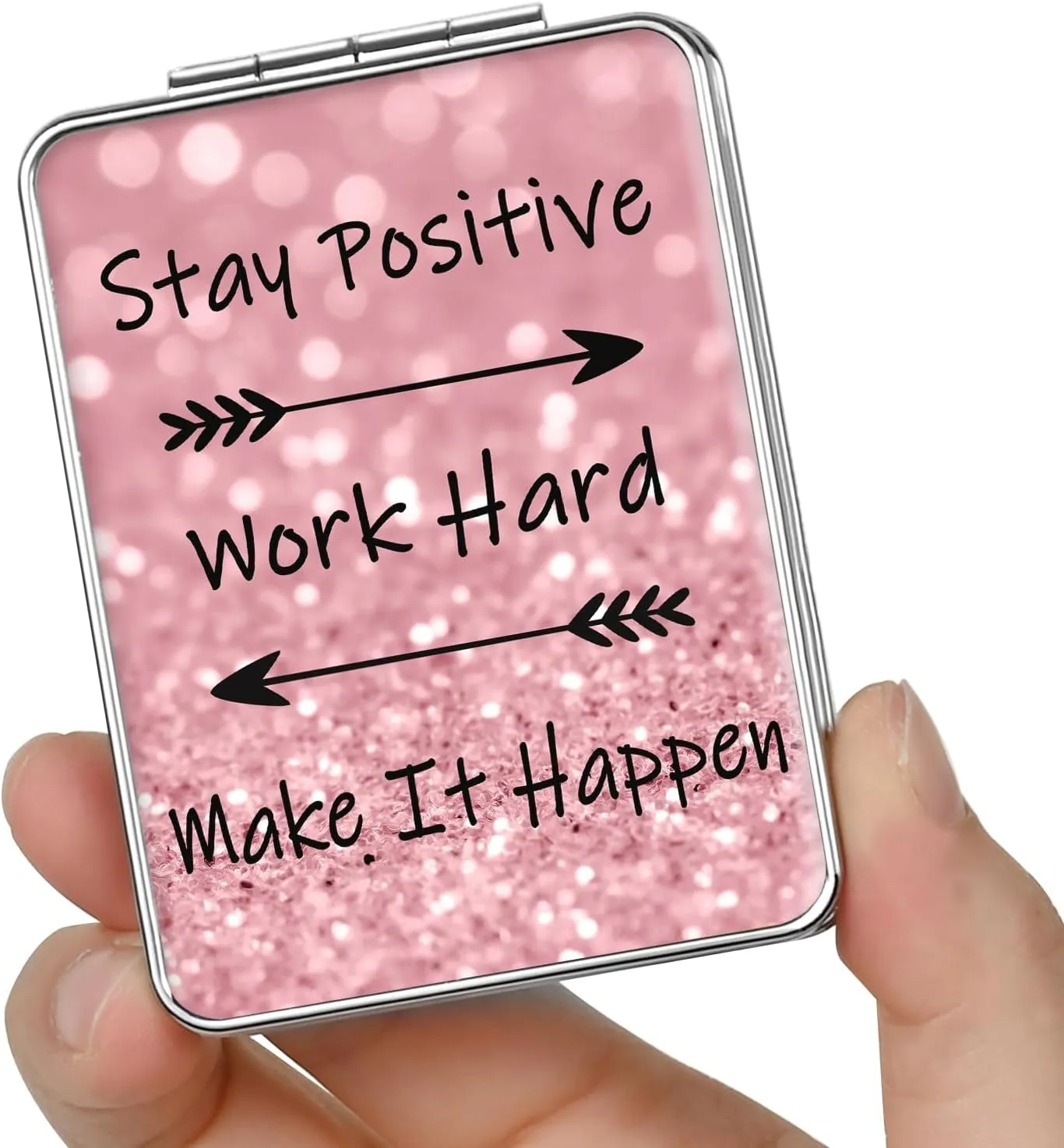 Pocket Mirror, Small Travel Mirror with Magnification, Portable Double-Sided Magnifying Cosmetic Mirror for Daily (Pink Marble)
