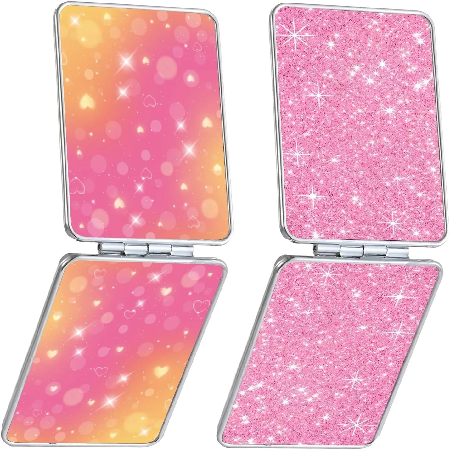 Pocket Mirror, Small Travel Mirror with Magnification, Portable Double-Sided Magnifying Cosmetic Mirror for Daily (Pink Marble)