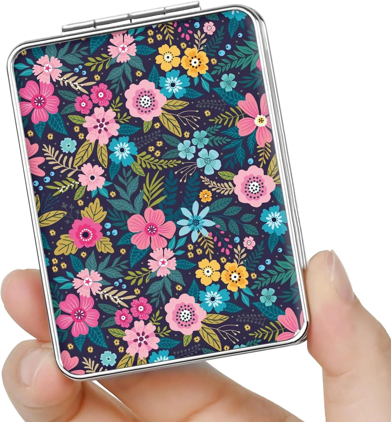 Pocket Mirror, Small Travel Mirror with Magnification, Portable Double-Sided Magnifying Cosmetic Mirror for Daily (Pink Marble)